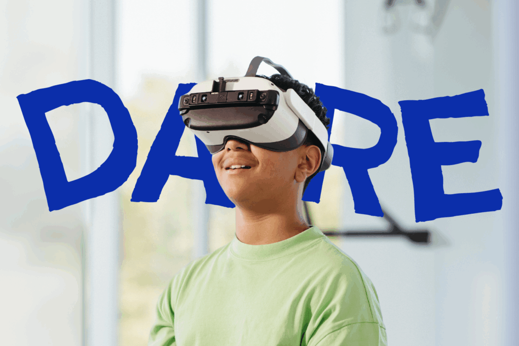 A child using VR technology during therapy.